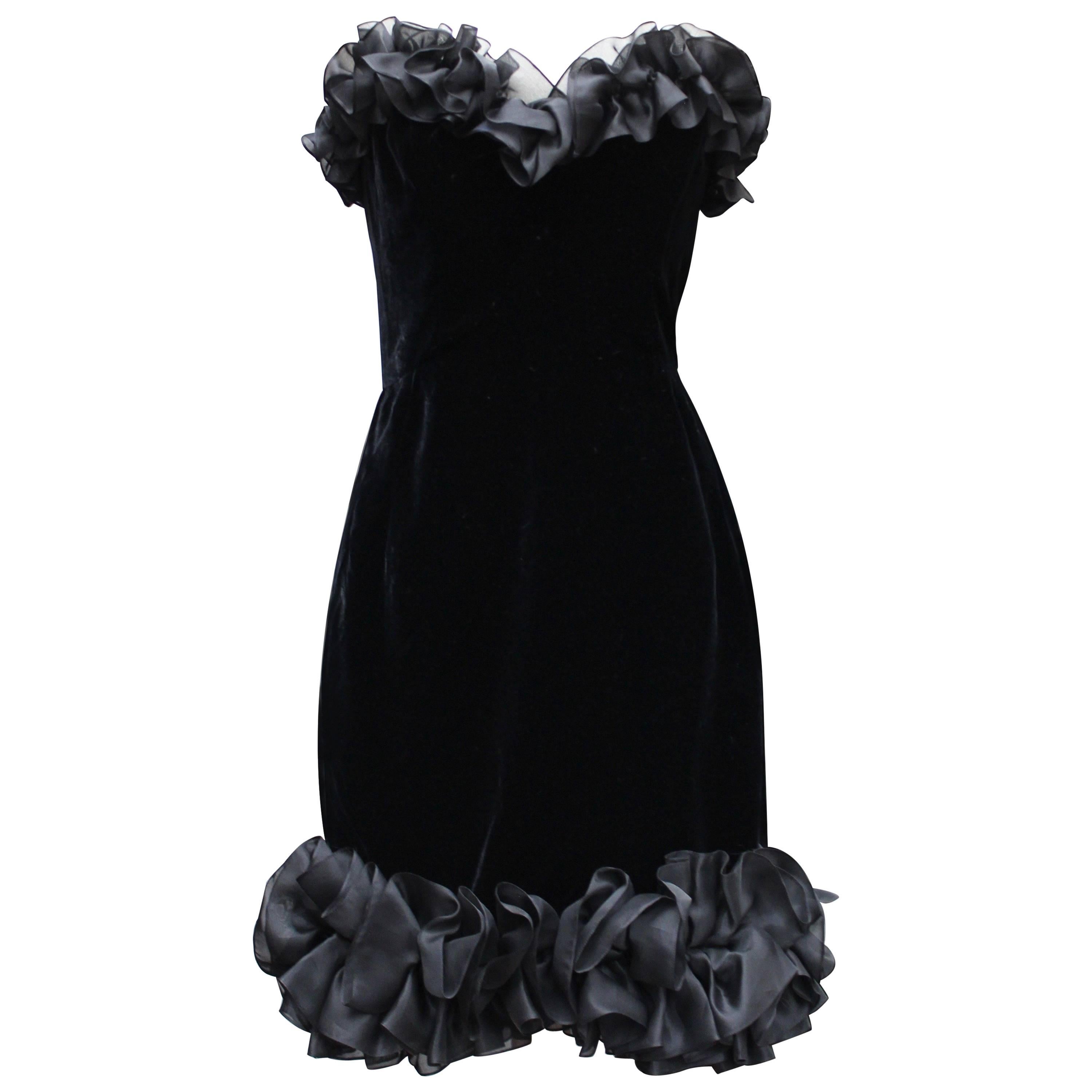 1987 Yves Saint Laurent black velvet bustier dress
