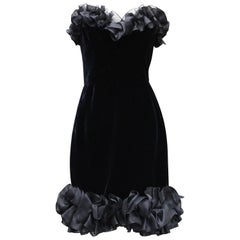1987 Yves Saint Laurent black velvet bustier dress
