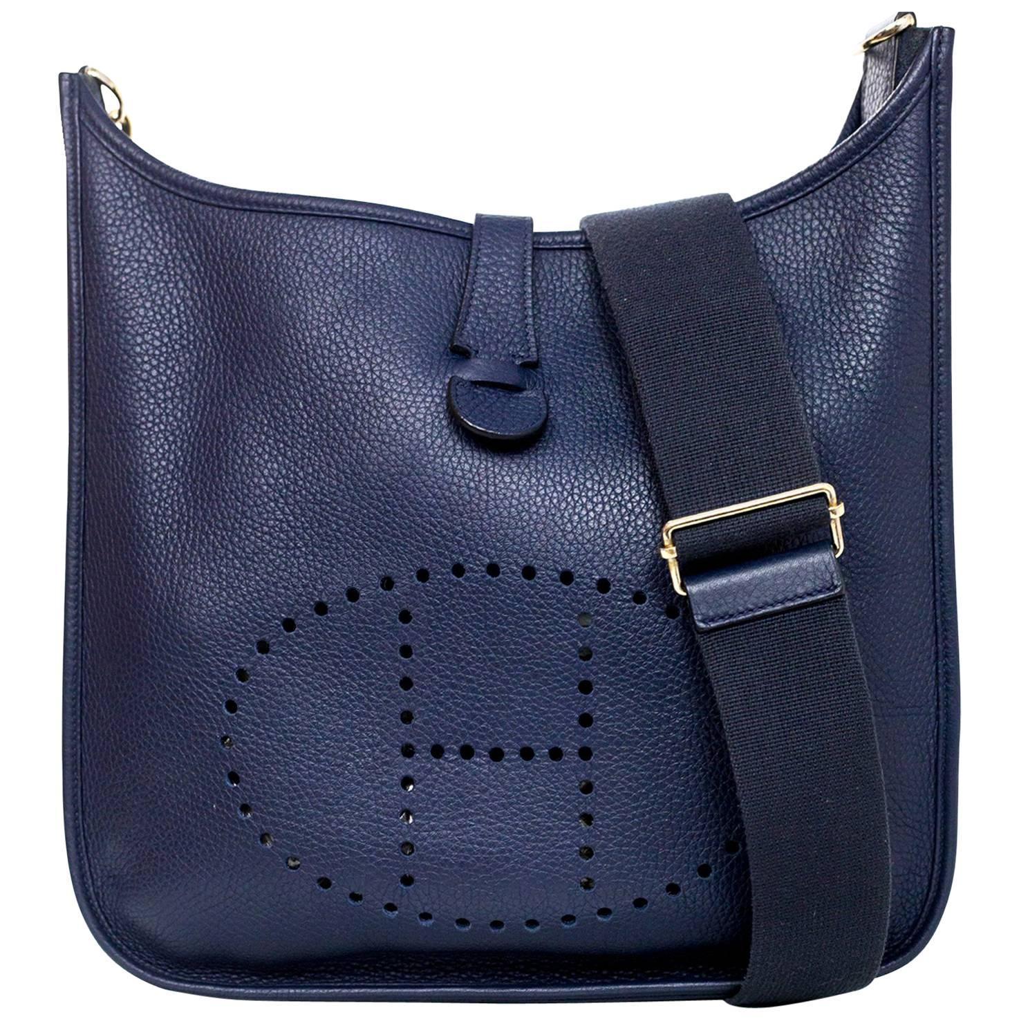 Hermes Navy Blue Clemence Leather Evelyne III GM Crossbody Messenger Bag