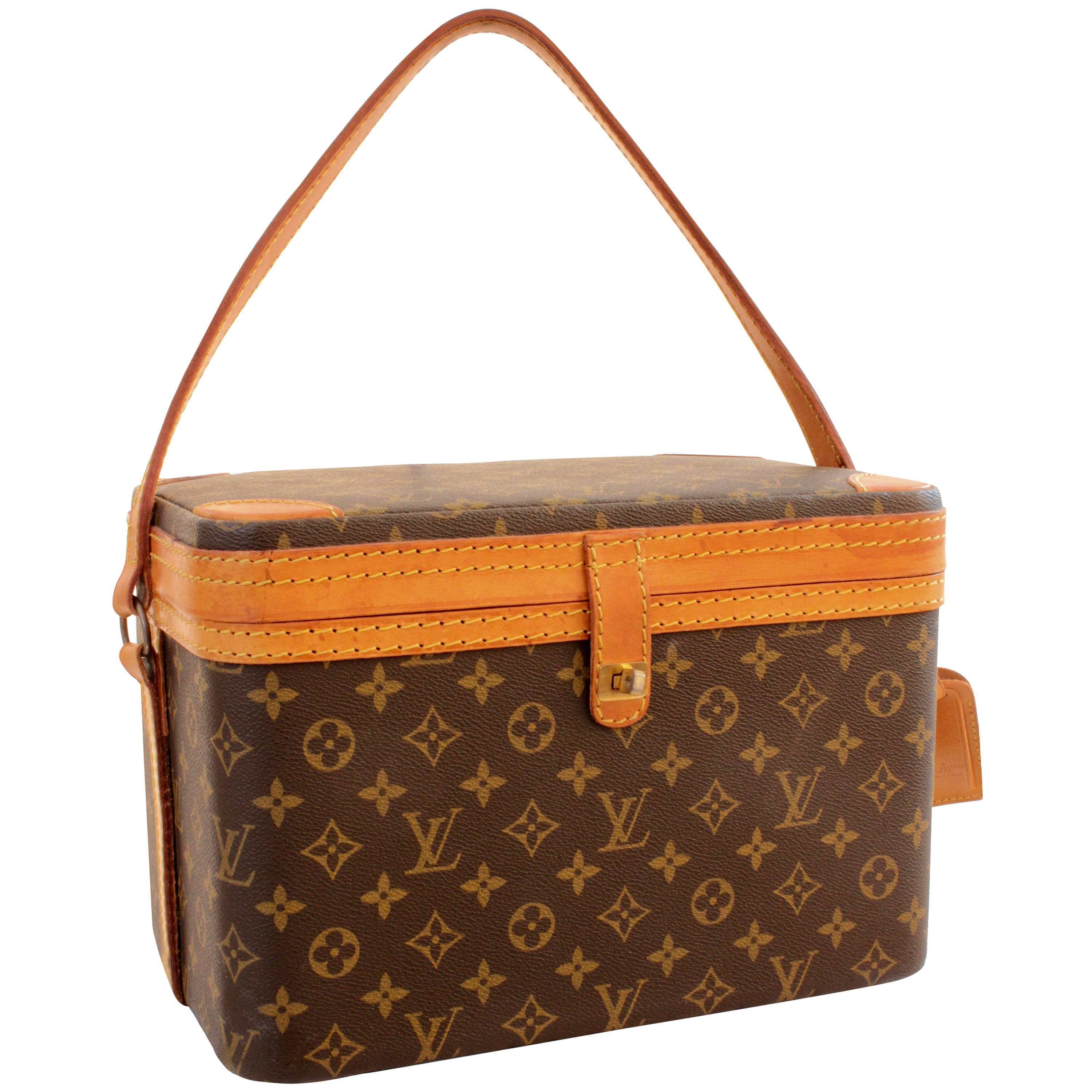 Louis Vuitton Monogram Train Case Travel Bag Beauty Vanity + Luggage Tag 80s 