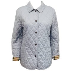 Used Beautiful Burberry Sky Blue Diamond Quilted Jacket With Nova Check Lining