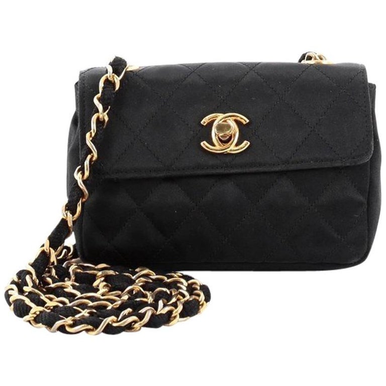 1990s Chanel Black Satin Vintage Mini Flap Bag