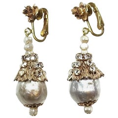 Vintage Early 1930s Miriam Haskell Faux Pearl Dangling Earrings