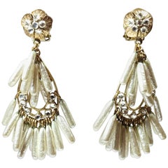 Vintage DeMario Faux Pearl Dangling Clip Earrings