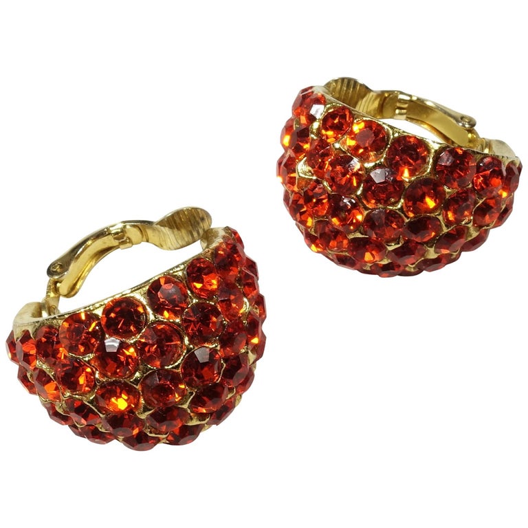 Vintage Orange Rhinestone Hoop Earring at 1stDibs orange rhinestone