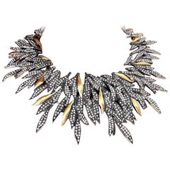 Signed Oscar de la Renta Faux Diamond Statement Feather Necklace