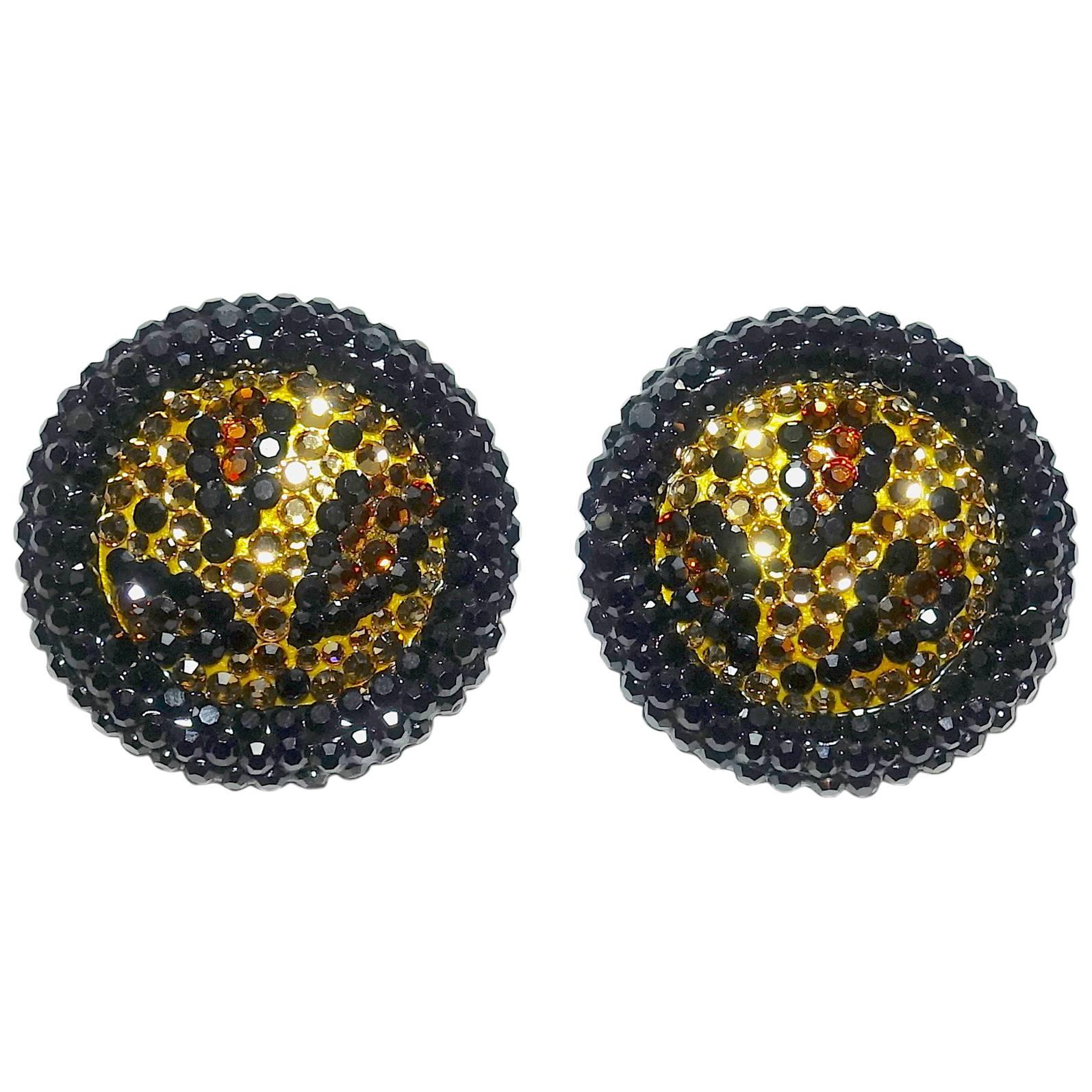 Vintage 1960s Richard Kerr Black and Gold Clip Earrings