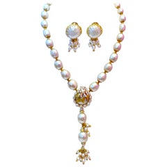 Vintage Miriam Haskell Faux Pearl Drop Necklace And Earrings Set