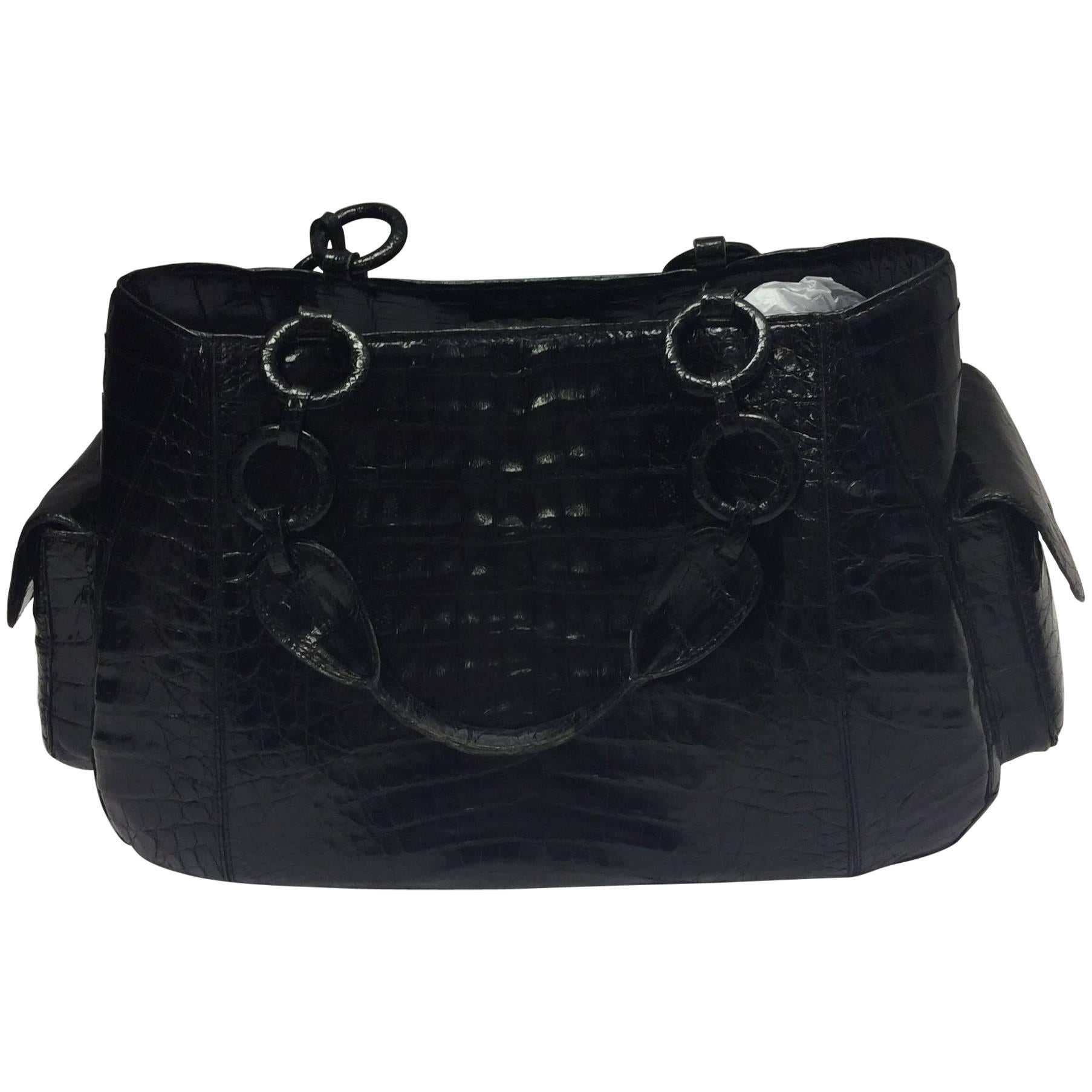 Nancy Gonzalez Black Crocodile Shoulder Bag For Sale