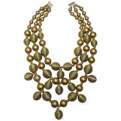 Signed Kenneth Jay Lane Multi-3-Strand Faux Gold Necklace