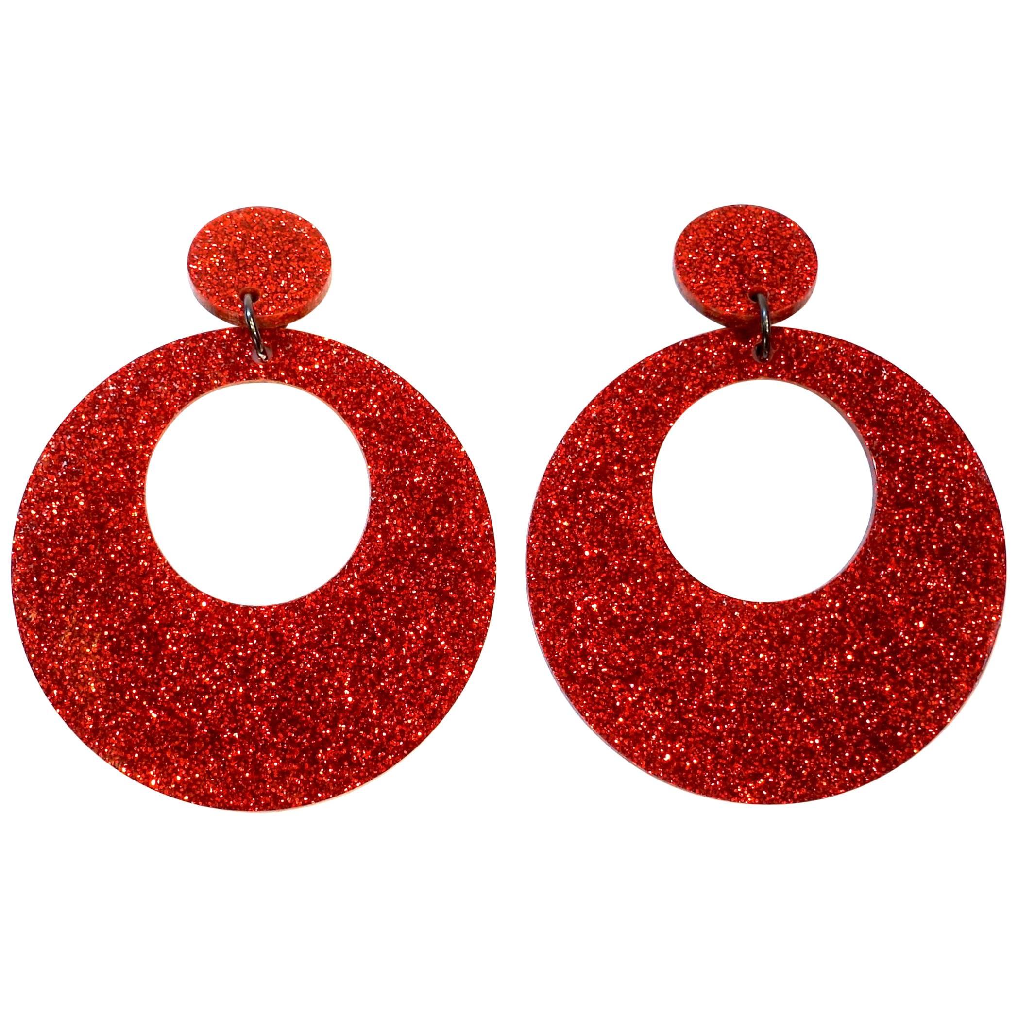 Huge Red Iridescent Hoop Dangling Earrings