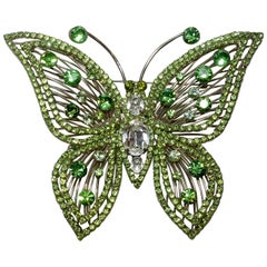 Signed Kenneth Jay Lane Green Crystal Camellia Brooch