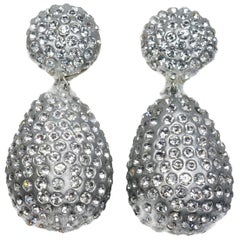 Signed Kenneth Jay Lane Silver Crystal Teardrop Earrings