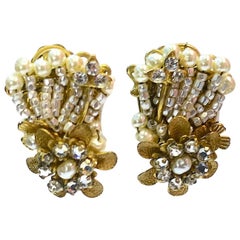 Vintage Haskell 1950s Floral Faux Pearl Clip Earrings