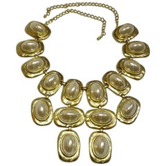 Signed Kenneth Jay Lane Faux Pearl Bib Necklace
