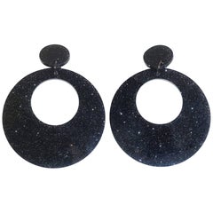 Huge Black Iridescent Hoop Dangling Earrings
