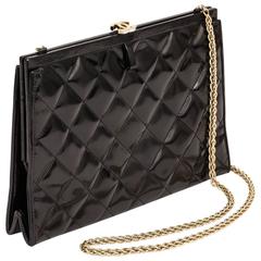 1970's Chanel Black Quilted Patent Leather Convertible Evening Bag w/Chain Strap 5