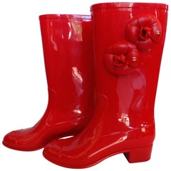 Chanel Red Camellia Flower Wellies