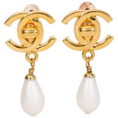 Chanel Pearl Turnlock Clip Earrings