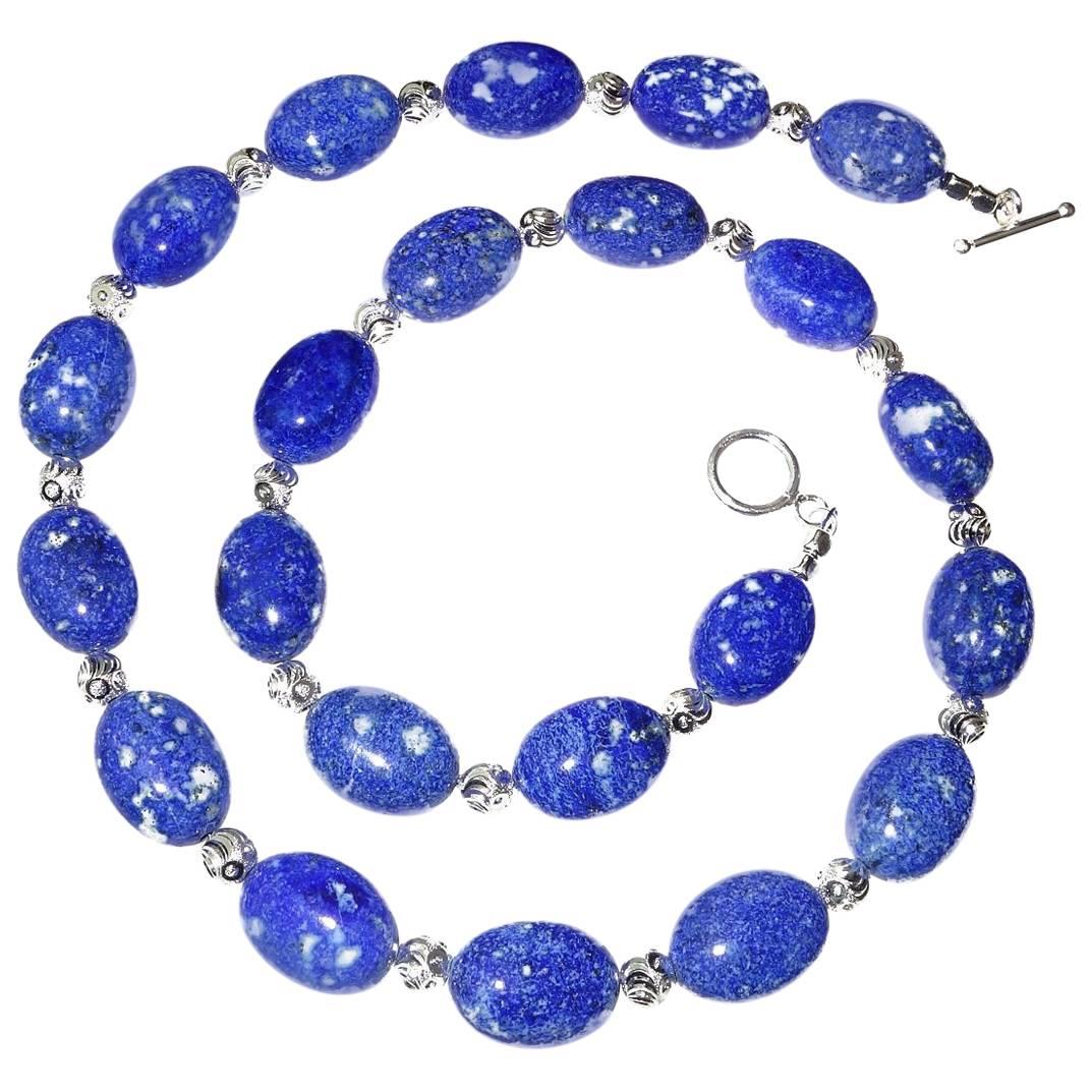  Gemjunky Medium Blue Lapis Lazuli Puffy Nugget Necklace  