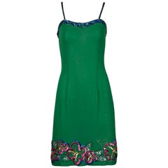 Fabrice Vintage Green Silk Metallic Sequin + Beaded Cocktail Dress
