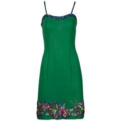 Fabrice Vintage Green Silk Metallic Sequin + Beaded Cocktail Dress