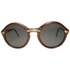 Vintage Cartier Cabriolet Round Brown 18K Gold Sunglasses France 1991's