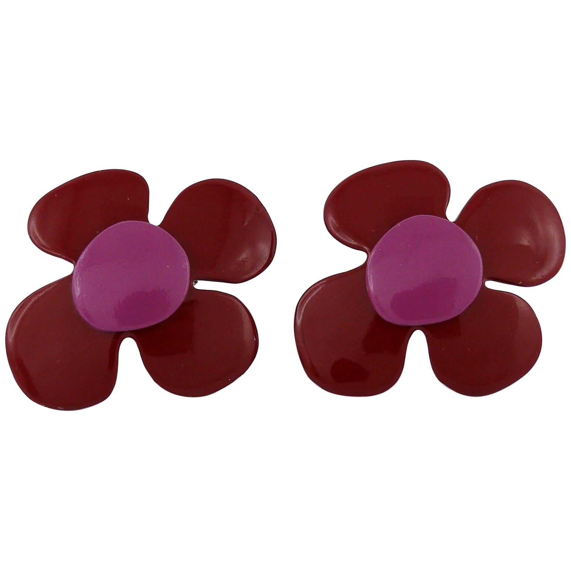 Yves Saint Laurent YSL Vintage Enamel Flower Clip-On Earrings