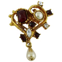 Christian Lacroix Vintage Jewelled Heart Brooch