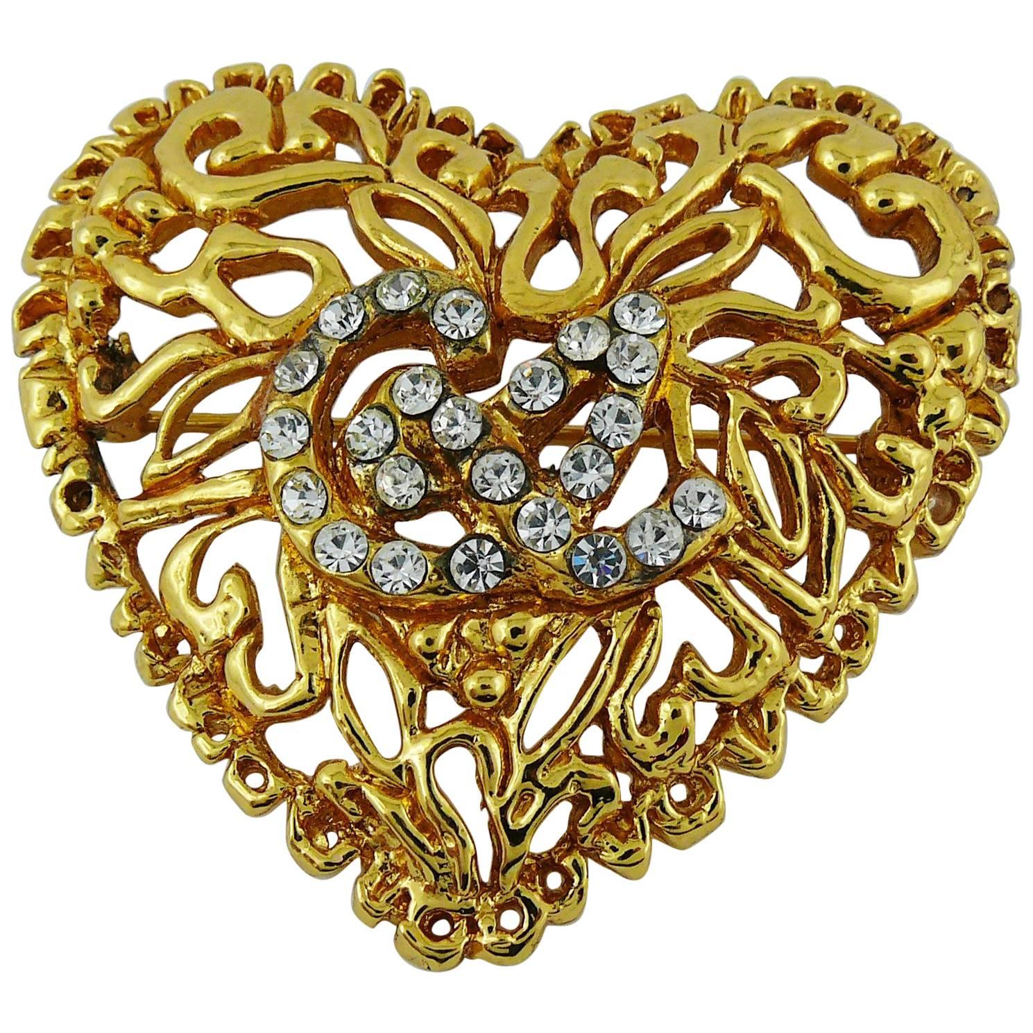 Christian Lacroix Vintage Jewelled Heart Brooch