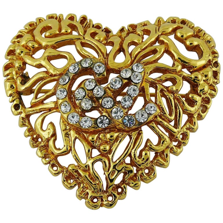 Christian Lacroix Vintage Jewelled Heart Brooch at 1stDibs christian