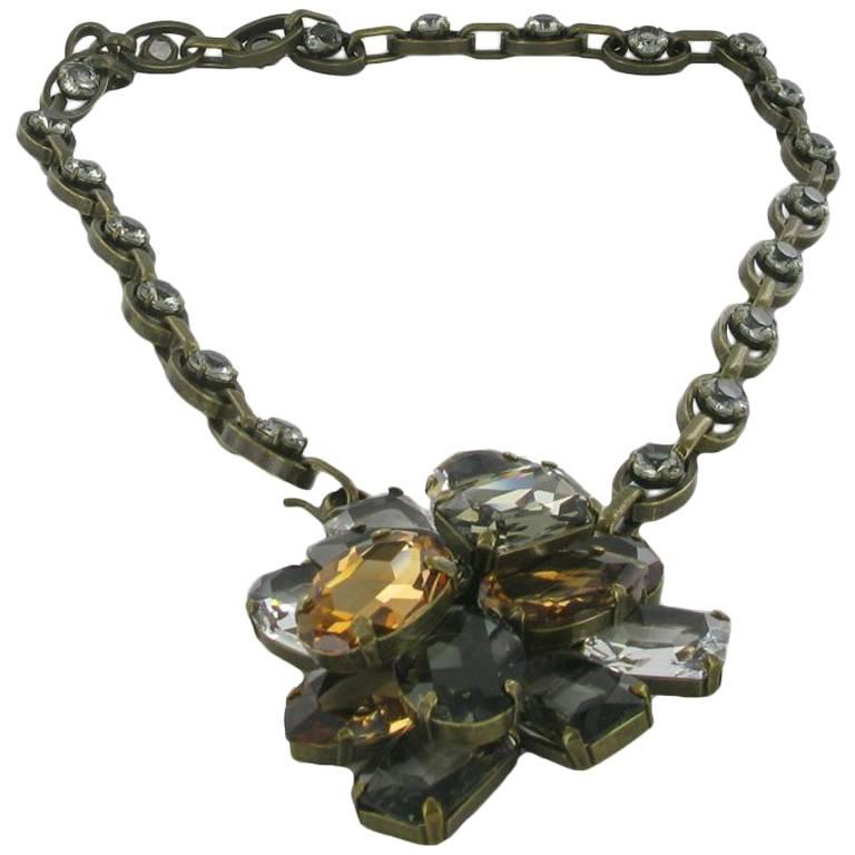 LANVIN Necklace in Aged Gilded Metal with a Pendant set with Swarovski