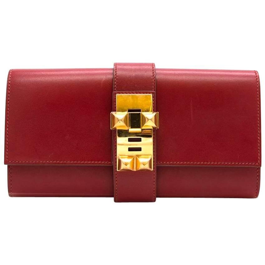 Hermes Sanguine Red Permabrass Medor Clutch For Sale