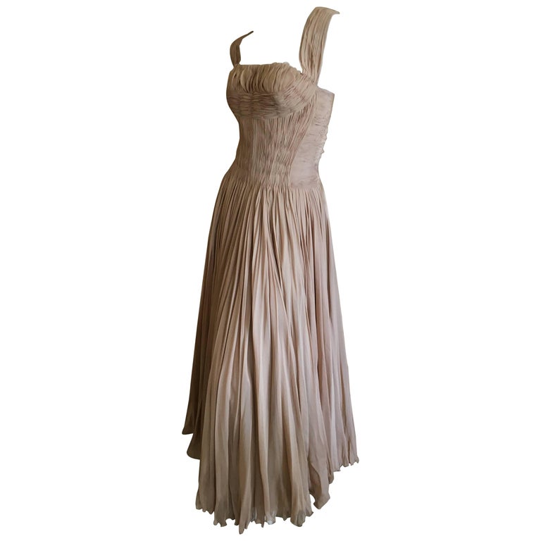 Carven Paris Haute Couture 1949 Pin Tuck Pleated Evening Dress For Sale at  1stDibs