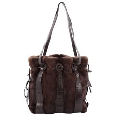 Nancy Gonzalez Drawstring Shoulder Bag Mink and Crocodile