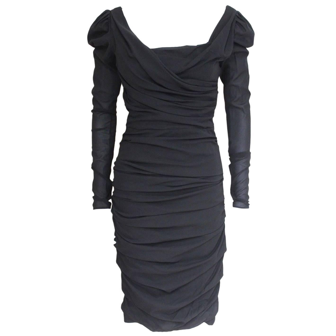 Dolce and Gabbana Black Sheer Rushed Dress It 40 uk 8  