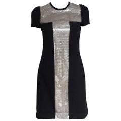 Versace Chainmail-paneled wool-blend black dress 42 uk 10  