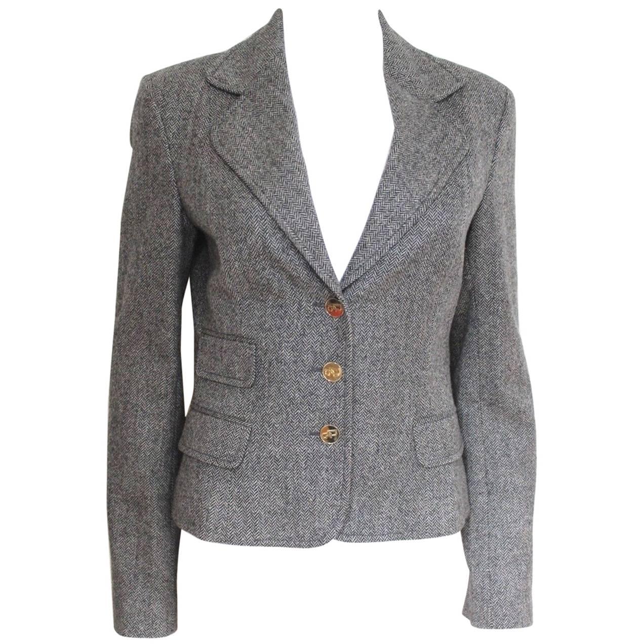 DOLCE & GABBANA Herringbone Tweed Grey Blazer Jacket It 42 Uk 10  For Sale