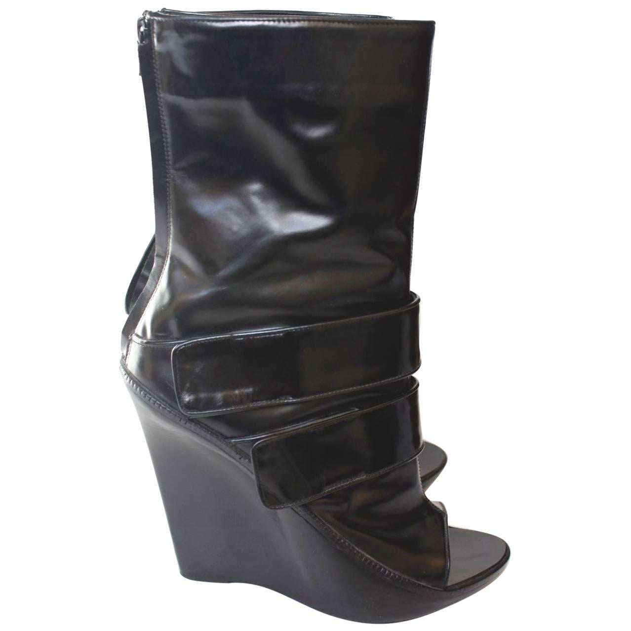 Givenchy Black Patent Leather Wedge Midi Boots 40.5 uk 7.5  For Sale