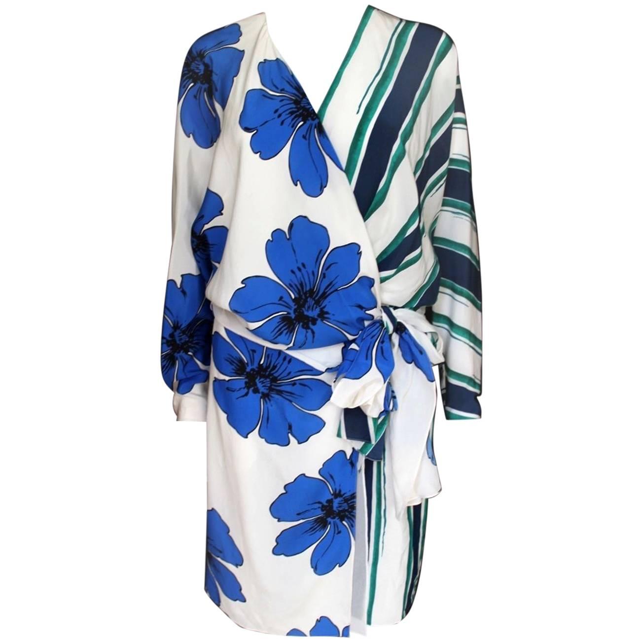 New Chloe Resort 2015 White Striped Floral Dress F 42 uk 12-14  For Sale