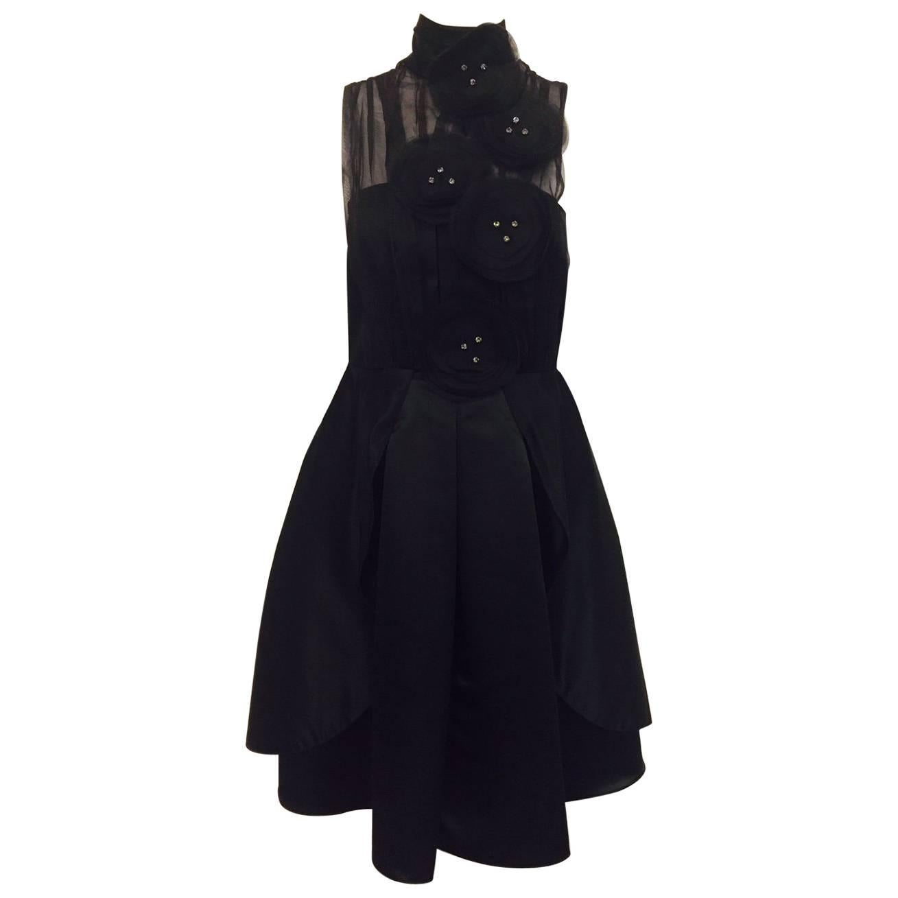 Exceptional Emporio Armani Black Silk Satin and Organza Cocktail Dress 38 EU For Sale