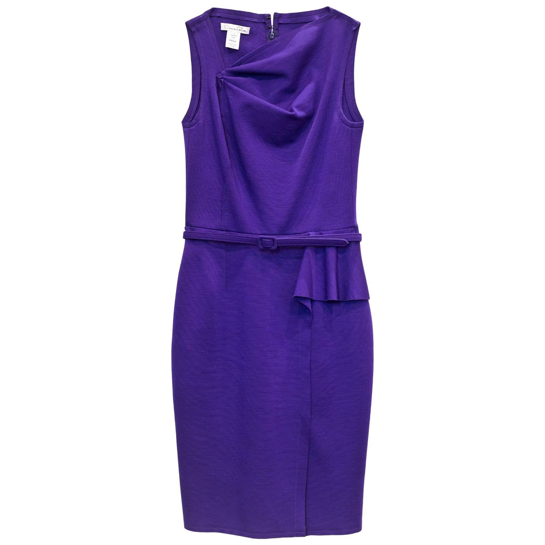 Oscar De La Renta Purple Ruched Sheath Dress Sz 4