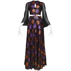 Important 1970's Thea Porter Silk Chiffon and Sequin Evening Ensemble