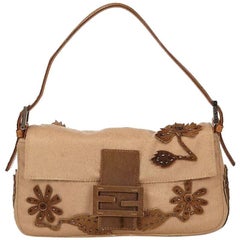 Tan Fendi Wool Embellished Baguette Shoulder Bag 10