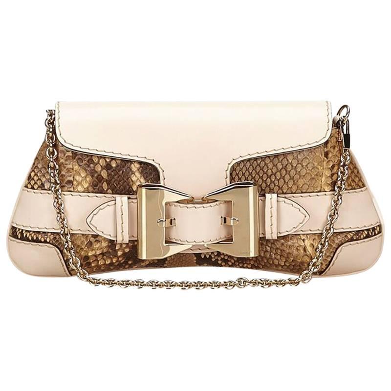 Beige Gucci Python & Leather Shoulder Bag