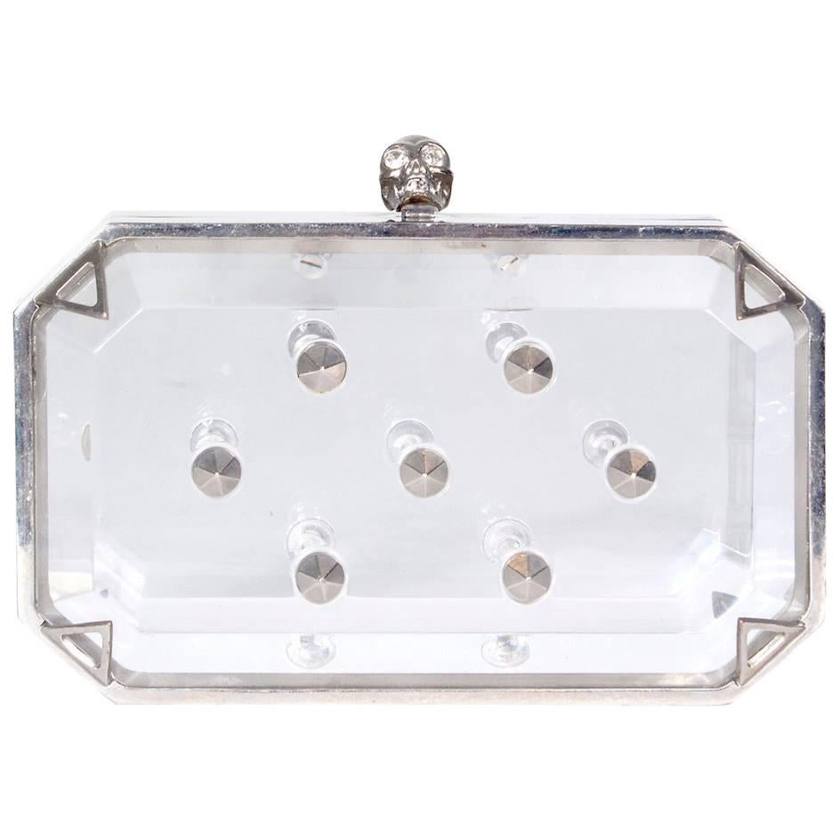 Alexander McQueen Clear Lucite Clutch with Skull and Studs