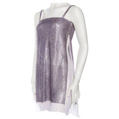 Retro 1990S GIANNI VERSACE Lilac Silk Chiffon & Crystal Metal Mesh Cocktail Dress Wit