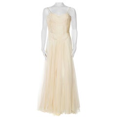 1960S RICHILENE Marfil Demi-Couture Gasa De Seda Mdm Gres Estilo Vestido De Diosa Wit