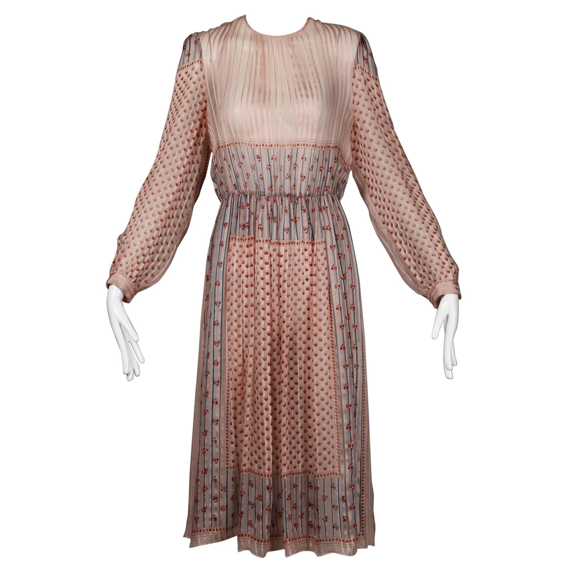 1970 Vintage Sheer Paper Thin Indian Print Silk Dress by The Silk Farm