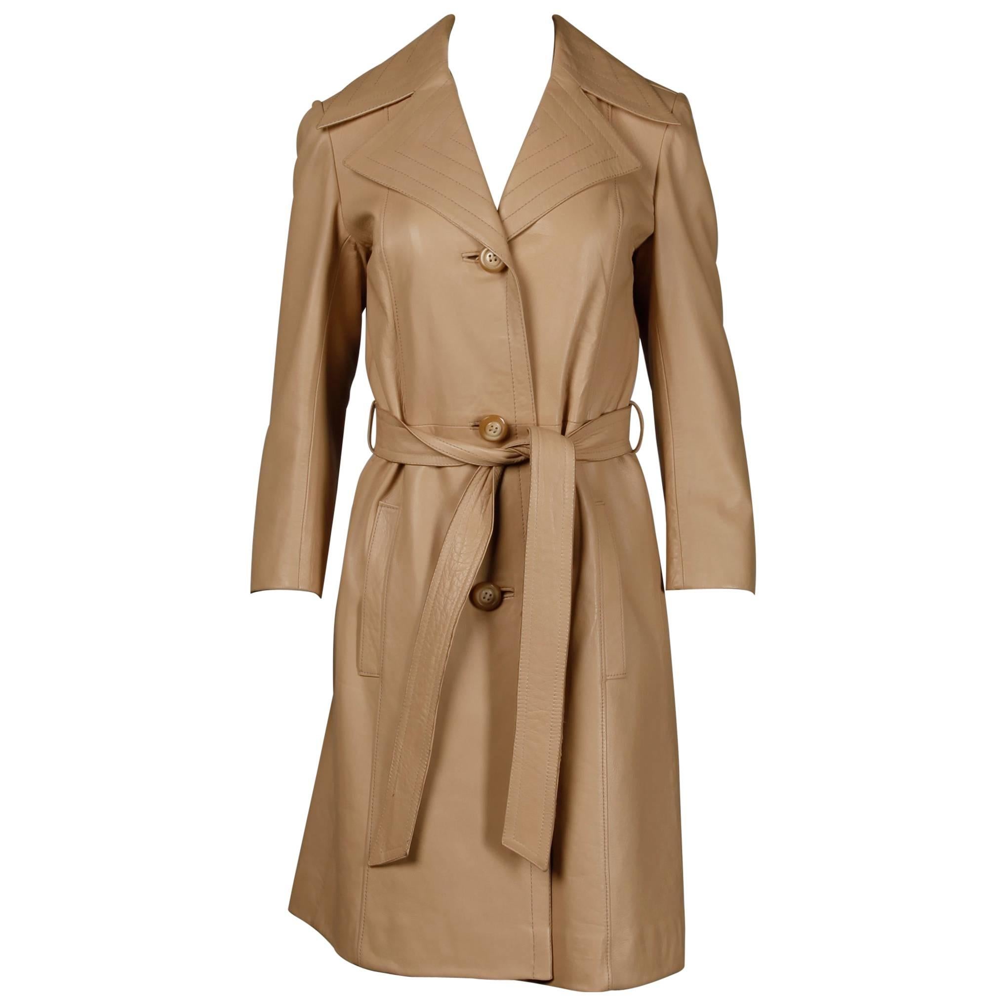 1970s Soft Buttery Beige Leather Trench Coat + Matching Sash Belt